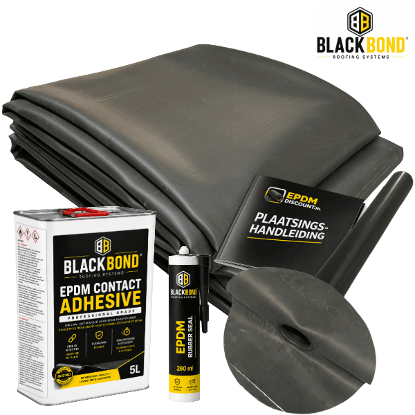 EPDM 3 x 4 m dakpakket — inclusief lijm, afvoer, kit & gratis handleiding