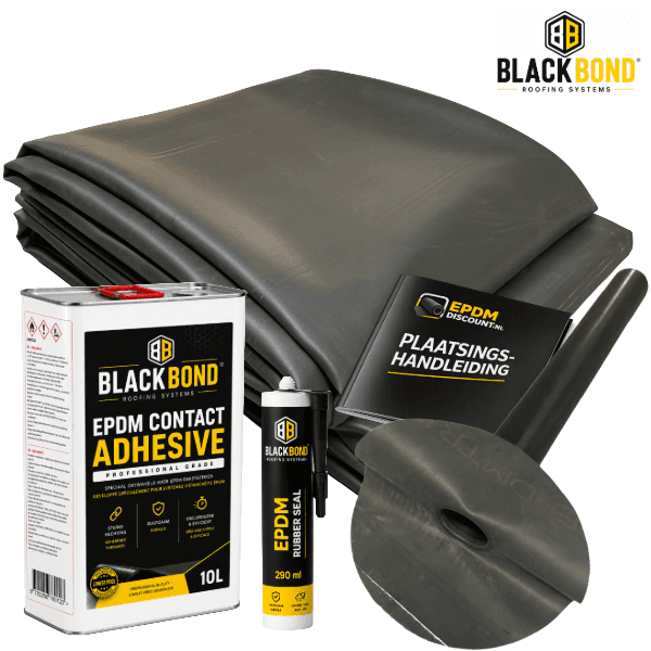 EPDM 3 x 6 m dakpakket — inclusief lijm, afvoer, kit & gratis handleiding